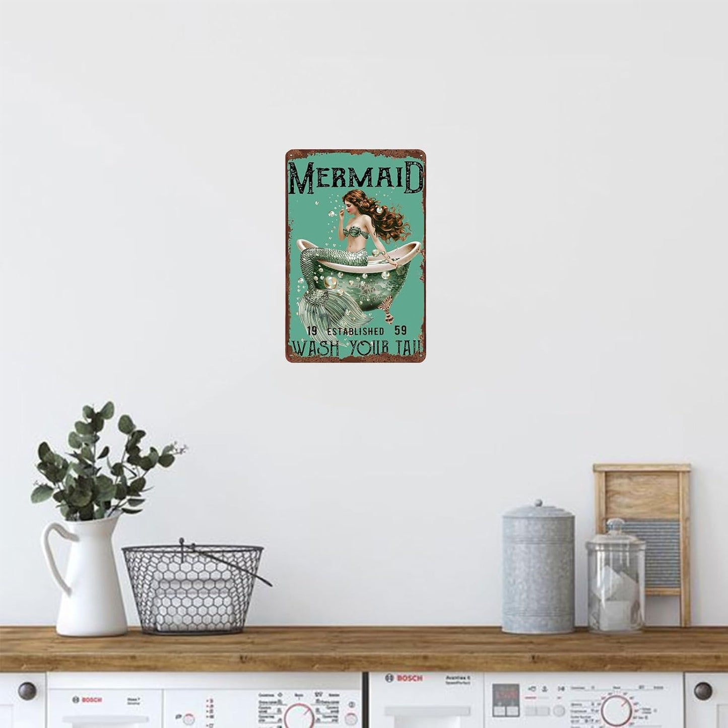 Metal Signs Mermaid Wash Your Tail Retro Tin Sign for Home Office Kitchen Bar Cafe Garden Wall Decor 12x8 Inch