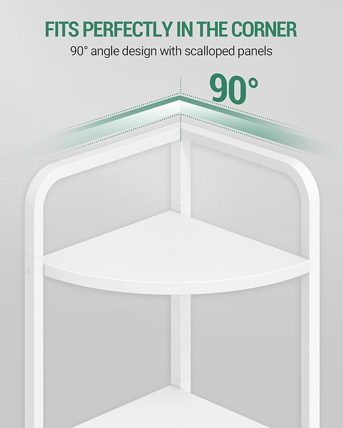 Corner Shelf Stand, Corner Bookshelf, Plant Shelf, Corner Display Rack, Standing Shelf with Metal Frame for Living Room, Bathroom, Kitchen, Industrial Style, 6 Tier White CS06613W