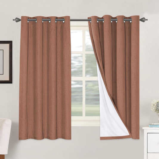 H.VERSAILTEX Linen Blackout Curtains 63 Inches Long 100% Blackout Thermal Insulated Textured Linen Look Curtain Draperies Anti-Rust Grommet, Energy Saving with White Liner, 2 Panels, Washed Spice