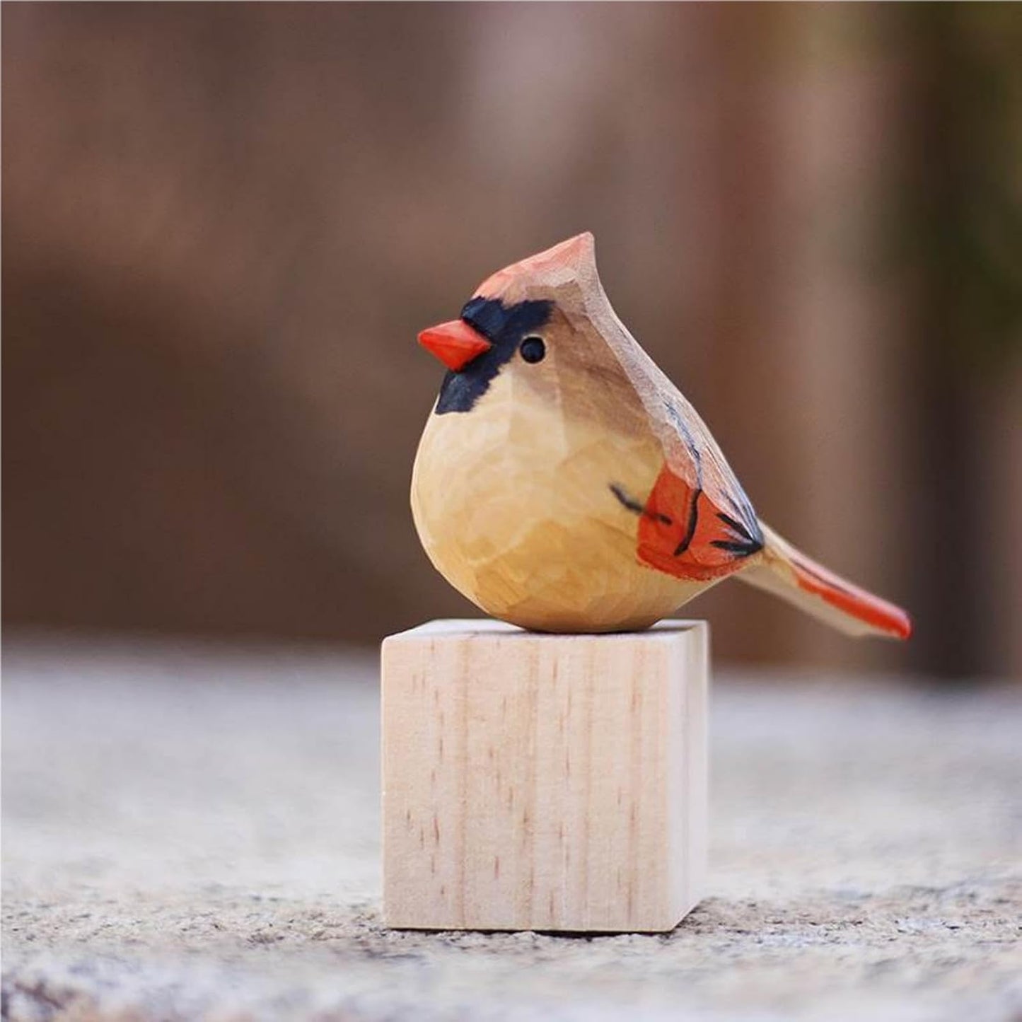 Handcrafted Red Cardinal Figurine – Small Wooden Christmas Female Red Bird Statue Decor for Shelf, Desk, or Mantel – Eco-Friendly for Women & Collectors