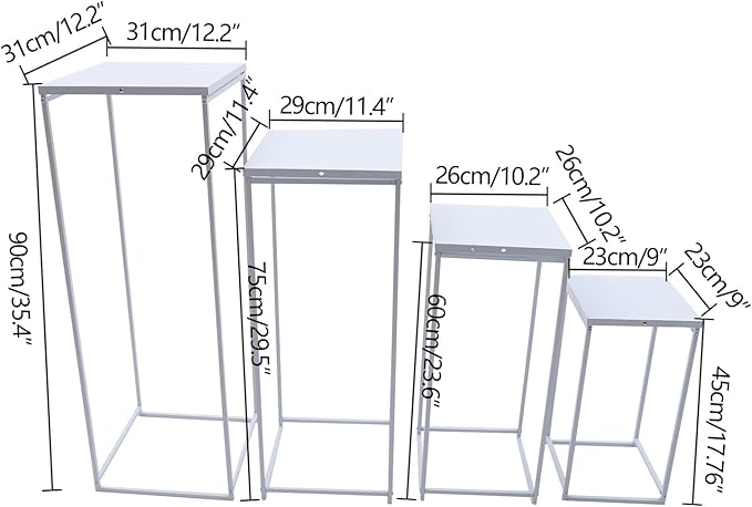 4 Pcs Metal Flower Stand for Wedding Centerpieces Stand Column Vases Wedding Flower Stand Rectangular Geometric Gold Centerpieces Stands for Wedding Decorations Home Party Event (4Pcs white)