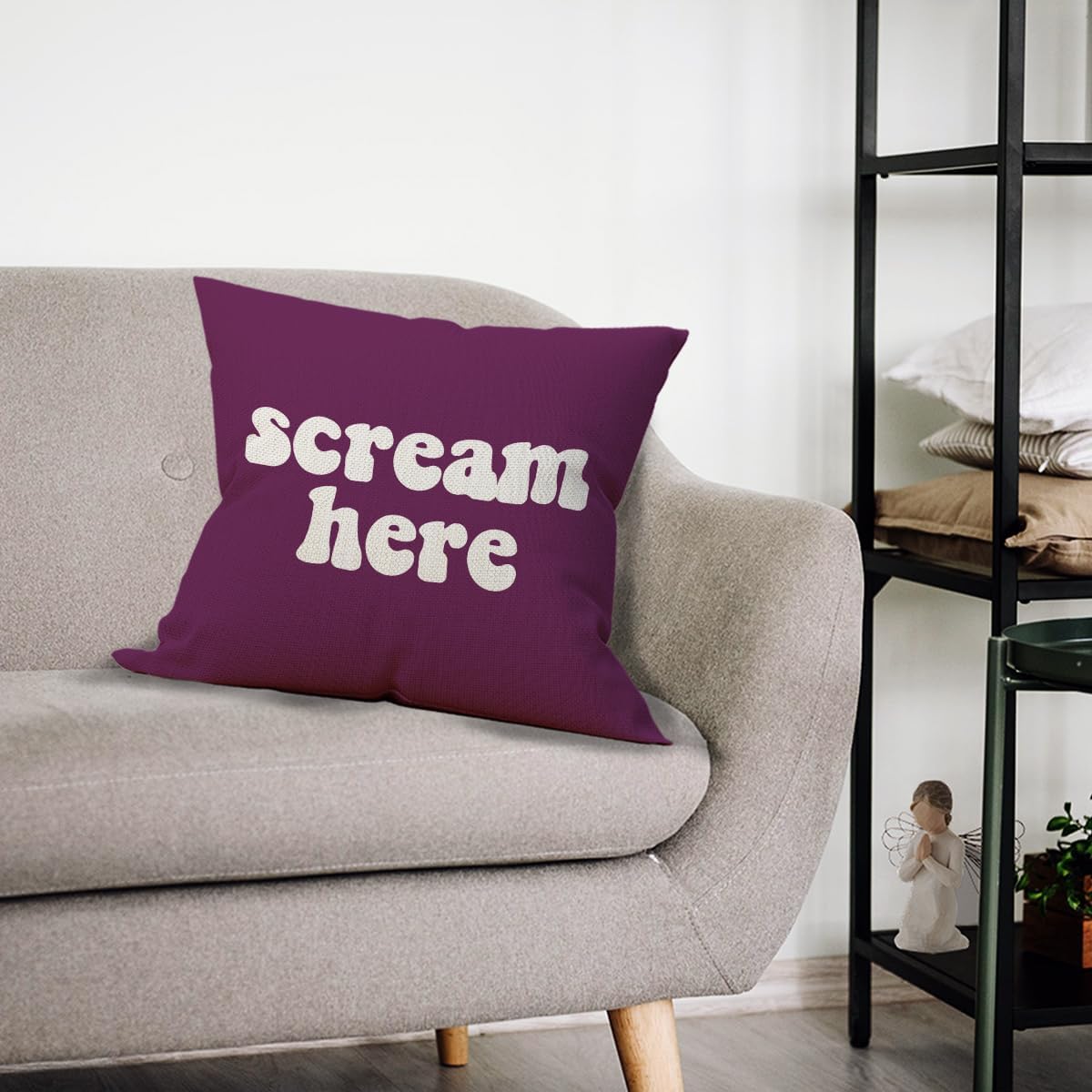 Mancheng-zi Funny Scream Decor, Scream Pillow Covers 18x18, Fun Pillows,Fun Throw Pillows,Funny Throw Pillows,Fun Decorative Pillows,Scream Here Funny Humor Throw Pillow Case(Purple)