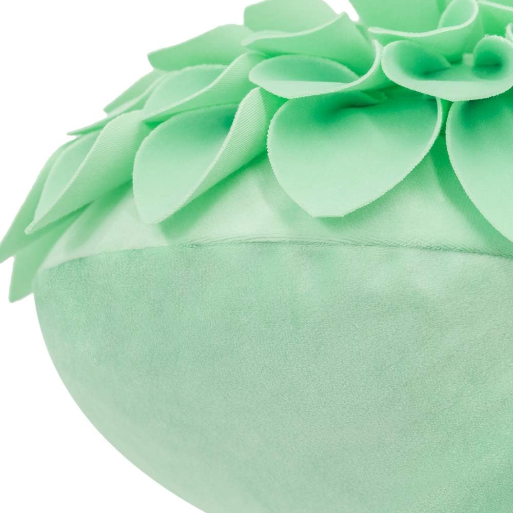 JWH Handmade 3D Flower Pillow Covers Aesthetic Decorative Round Floral Throw Pillow Floral Accent Pillow Cases Velvet Pillowcase Cute Cushion for Bed Couch Bedroom 14 Inch Light Green