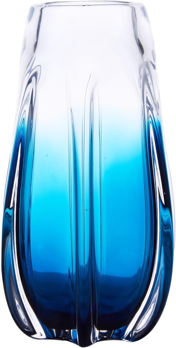 Luxury Lane Hand Blown Laine Sommerso Art Glass Vase for Home Decor 10 inch Tall Centerpiece Table Decoration