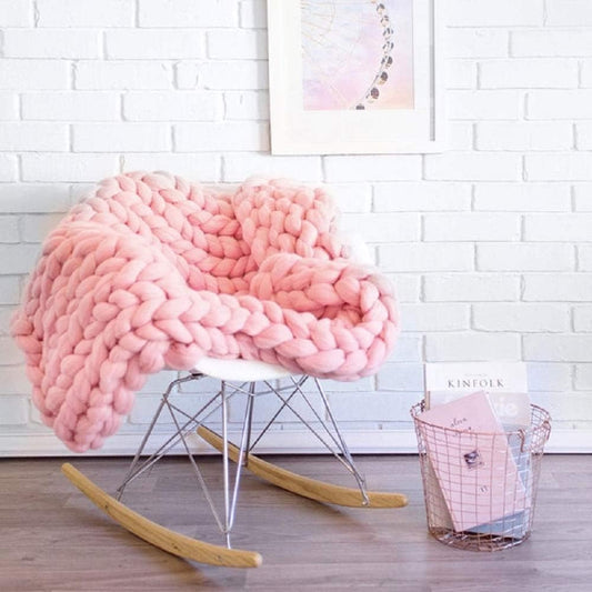 Knit Chunky Blanket Giant Throw Merino Wool Yarn Hand Made Bed Sofa Chair Mat(Pink 40"x60")