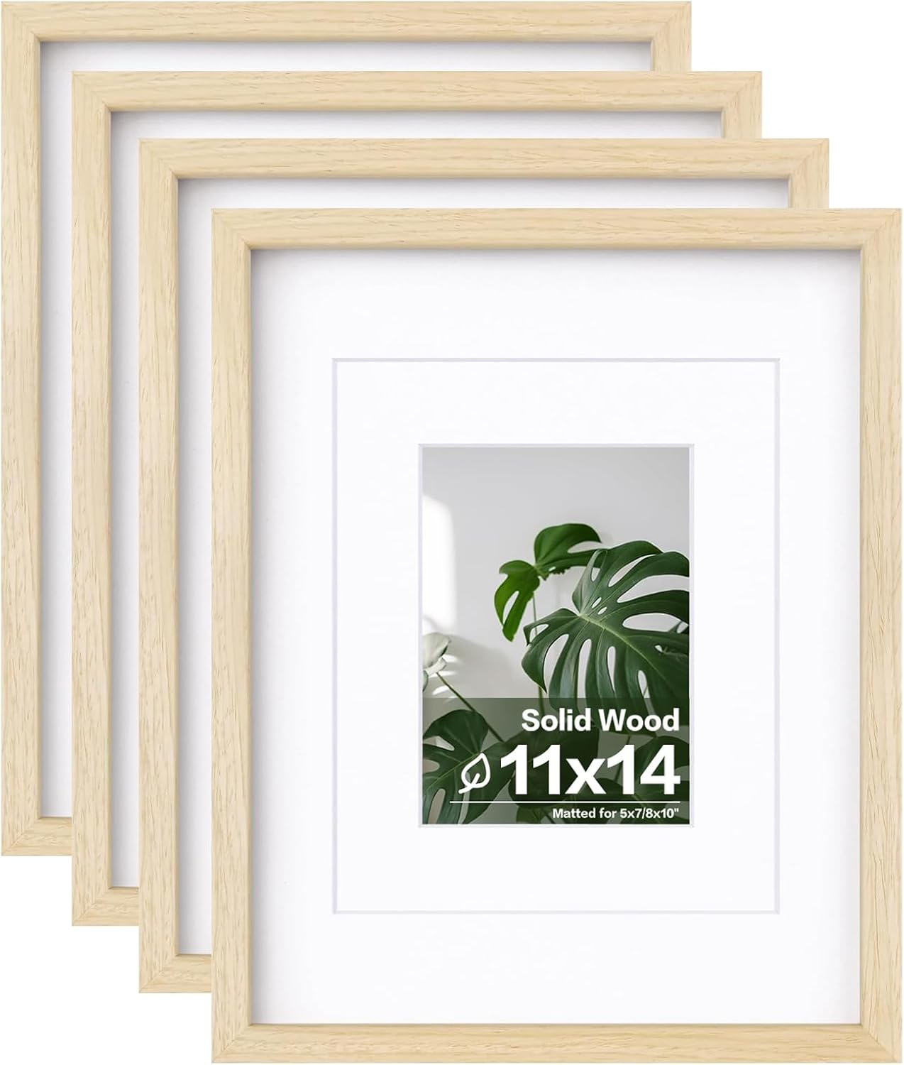 Egofine 11x14 Picture Frames Set of 4, Made of Solid Wood Covered by Plexiglass 5x7 and 8x10 with Mat or 11x14 without Mat, for Table Top Display and Wall Mounting Photo Frame Oak Wood