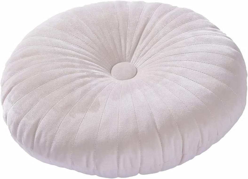 HLOVME Round Pillow Cushion for Couch Velvet Decorative Small Throw Pillow Solid Color for Living Room Bed Floor 13.7”, Beige
