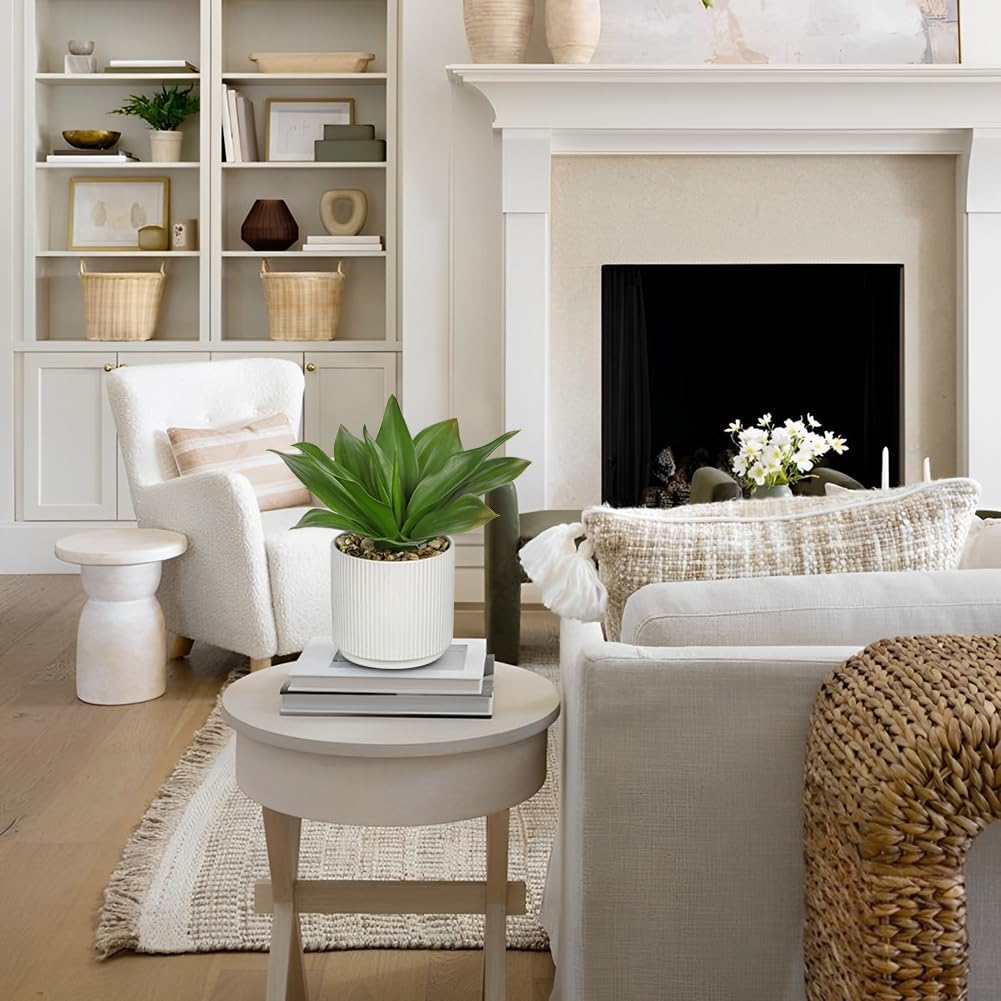 Hollyone Artificial Agave Plants Fake Succulent Agave Plant Potted in White Pot Succulents Aloe Plant for Desk Modern Office Living Room Table Shelf Home Indoor Outdoor Decor