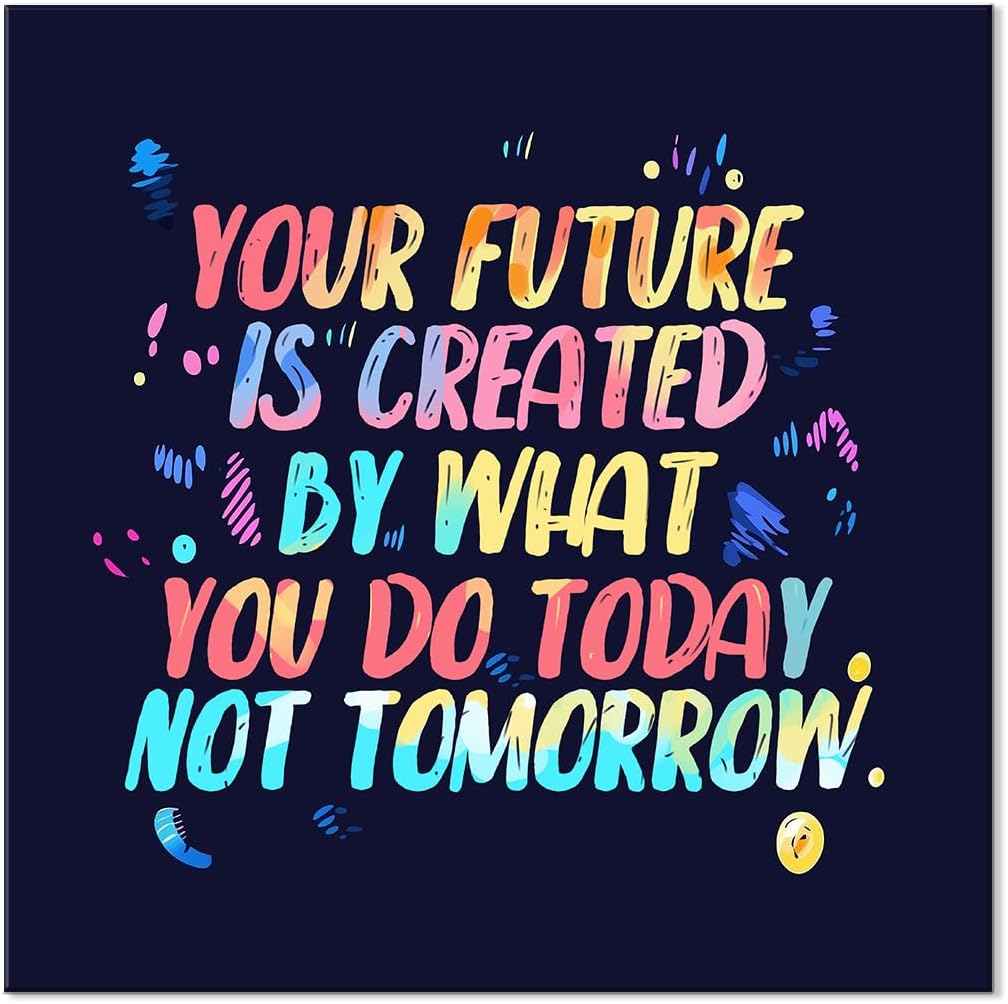 GoForArt Motivational Canvas Wall Art, Inspirational Colorful Positive Famous Quote Future Bedroom Living Room Decor, Modern Office Dorm Room Poster Print 14x14in