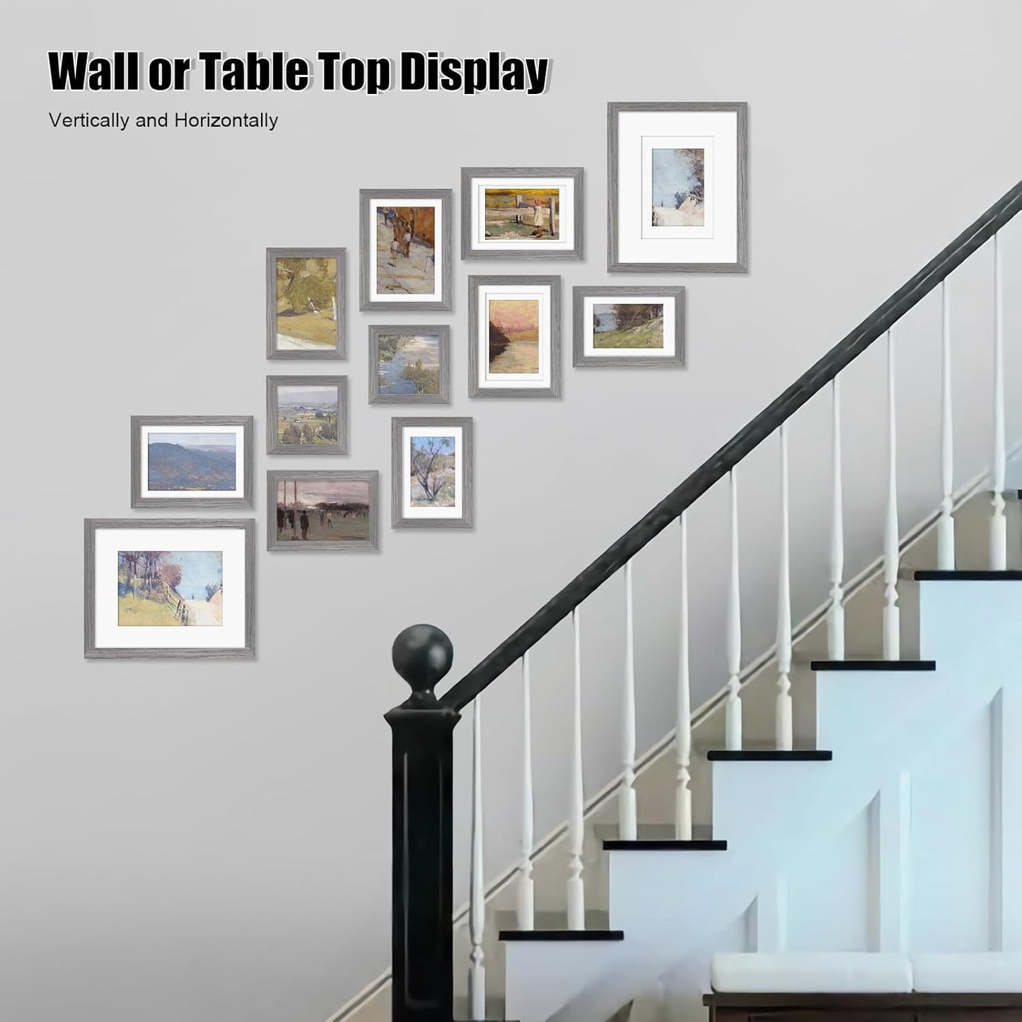 Egofine Picture Frame Set 12 Pack, Picture Frames Collage Wall Decor with Two 8x10, Four 5x7, Four 4x6, Two 4x4, Photo Frames for Wall and Tabletop, Made of Solid Wood, Covered by Plexiglass, Oak Grey