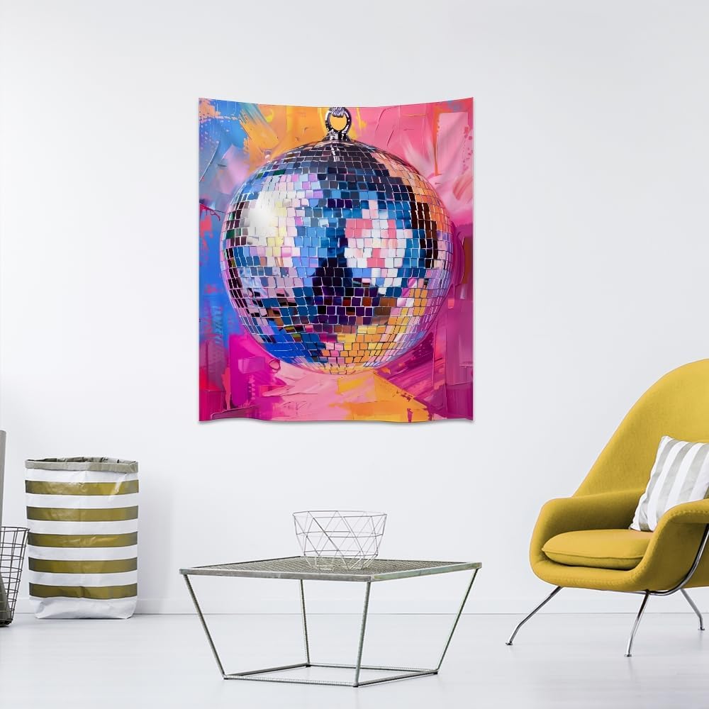 Medpol Vibrant Disco Ball Tapestry, Pop Art Colorful Abstract Wall Hanging Groovy Disco Aesthetic Tapestry Retro Neon Party Decor for Bedroom Living Room 60x90inch