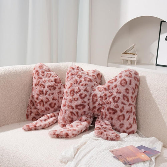 Leopard Print Bow Throw Pillows Cute Plush Pillow Stuffed Bow Backrest Cushion Home & Car Decoration