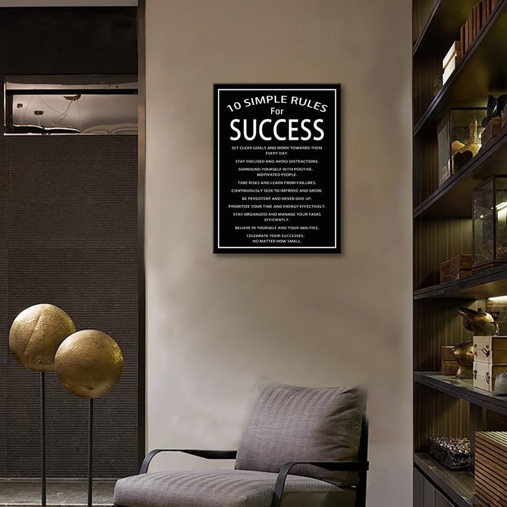Inspirational Canvas Wall Art Motivational Poster Inspiring Quotes Painting 10 Simple Rules For Success Picture Print Artwork Office Wall Decorations for Living Room Bedroom Framed[18''W X 24''H]