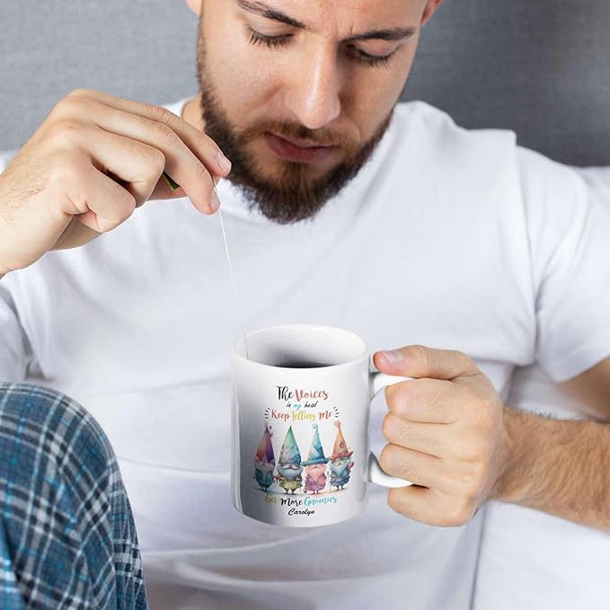 Unique Gnomes Standing Travel Cup, Novelty Gnomes White Mug, Customized Name Gnomes Design Coffee Cup, Personalized Get More Gnomes Tea Mug, Ceramic Cup, Gifts For Gnome Lovers
