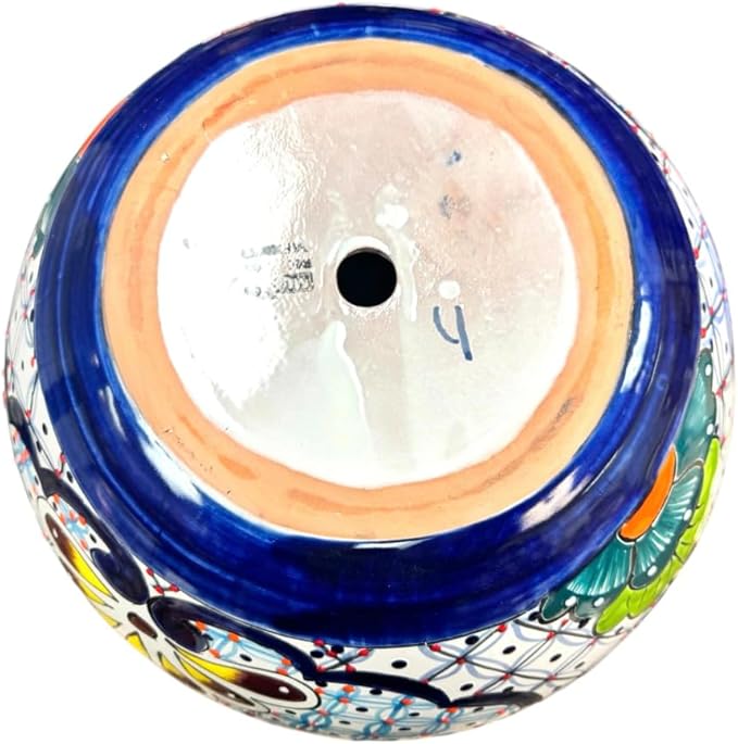 Talavera Michoacana Planter XL Pot Folk Art Multicolor Mexican Pottery Home Decor Hand Painted Garden Indoor Handmade Outdoor 18.5" (Cobalt Multicolor Blue)