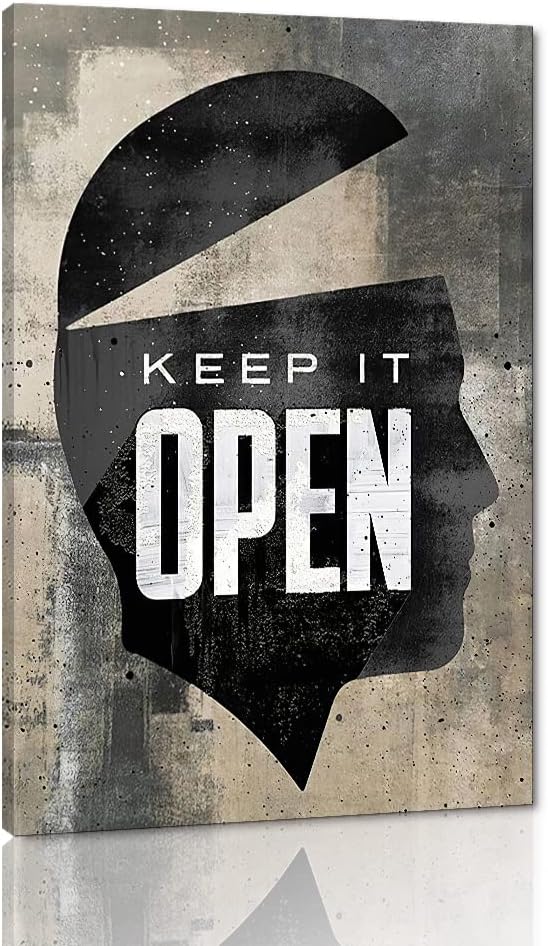 Inspirational Posters for Office with Inspiring Sayings Keep It Open Abstract Men Head Portrait Vintage Modern Home Decor Artwork for Living Room Bedroom Decor HD Print Ready to Hang-24"Wx36"H