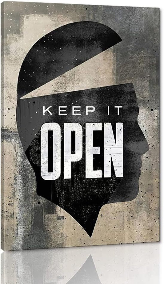 Inspirational Posters for Office with Inspiring Sayings Keep It Open Abstract Men Head Portrait Vintage Modern Home Decor Artwork for Living Room Bedroom Decor HD Print Ready to Hang-24"Wx36"H