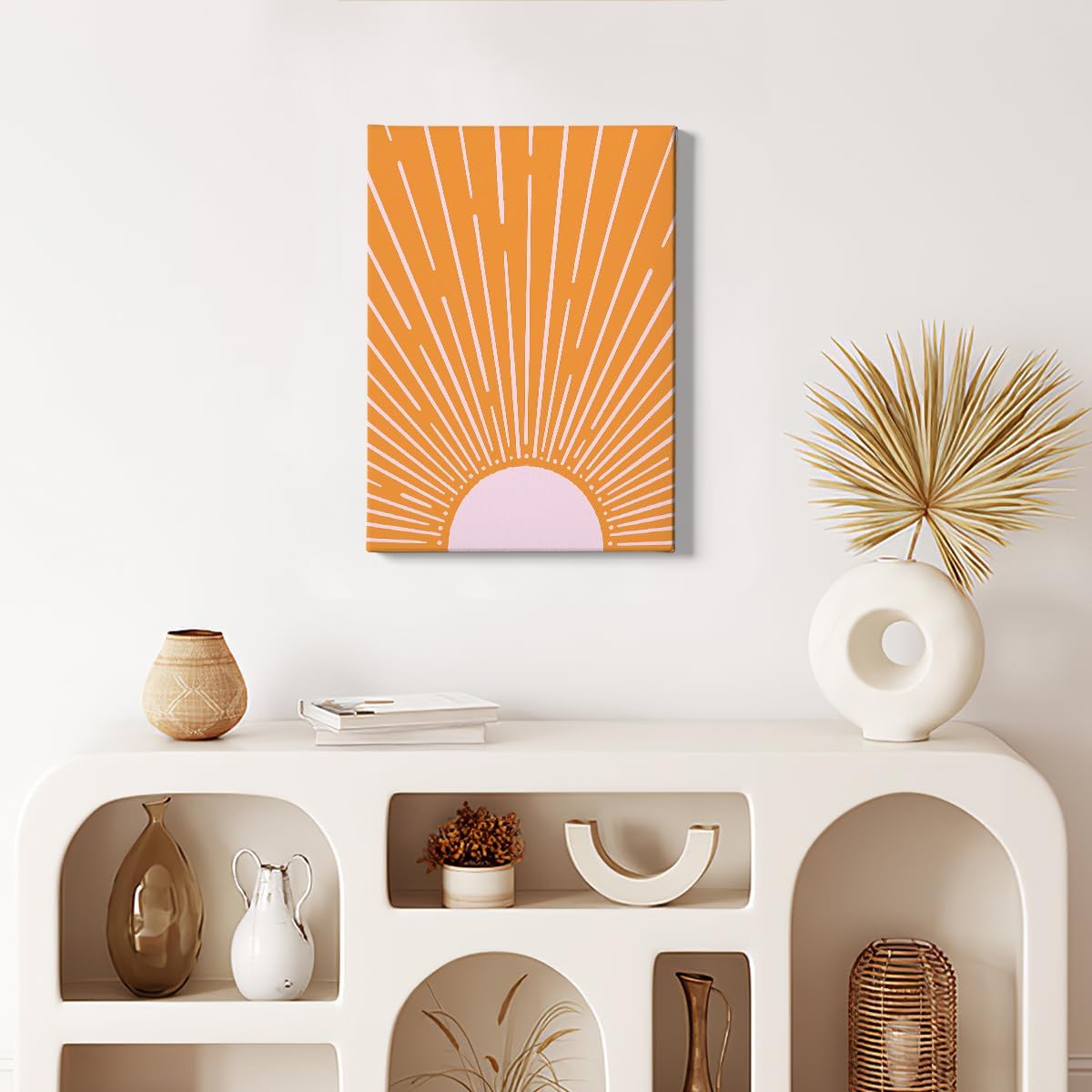 HIWX Boho Sun Framed Canvas Pictures, Boho Wall Art, Sunrise Wall Art Decor for Bathroom, Office, Bedroom 11x14 (Orange2)