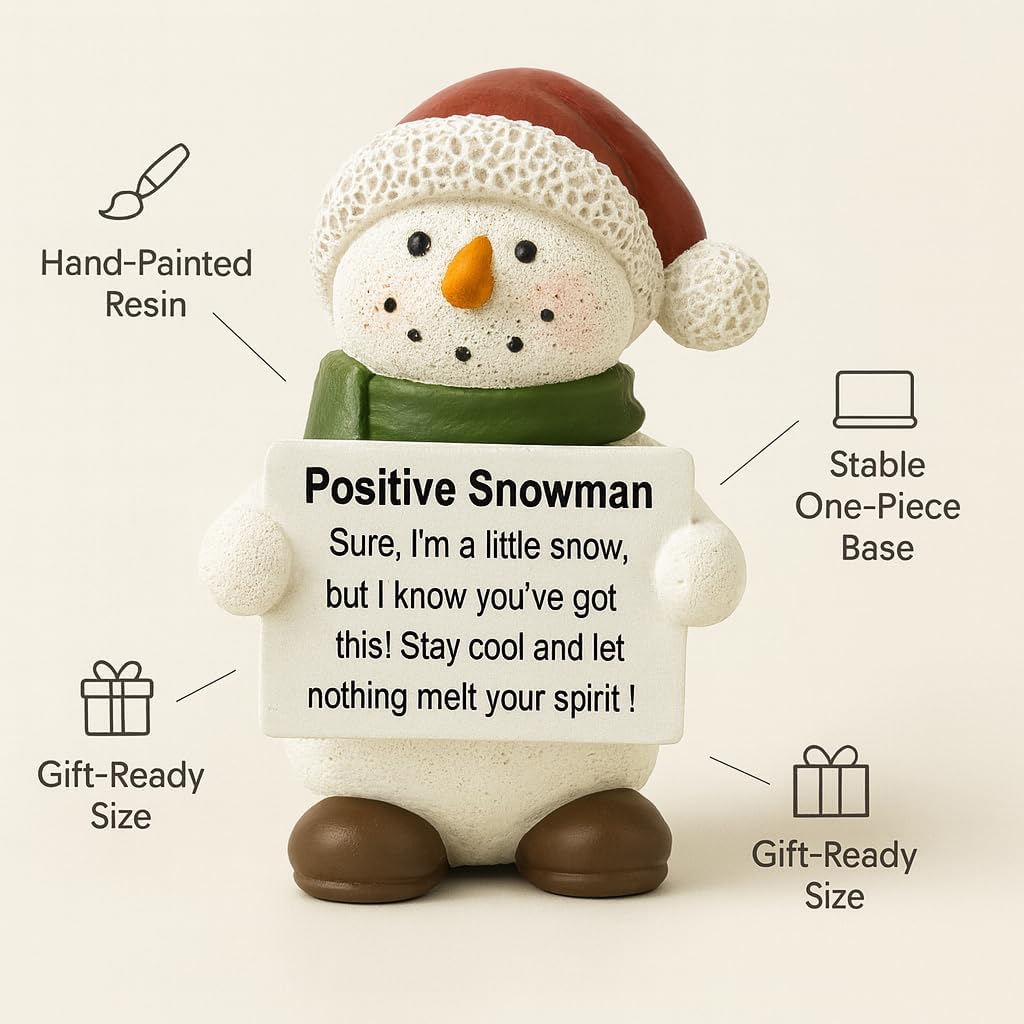 iStatue Positive Snowman Resin Figurine — Hand-Painted Mini Motivational Christmas Decor, Desk Ornament with Sign, Gift-Ready Holiday Stocking Stuffer for Home Office (Multicolor Snowman)