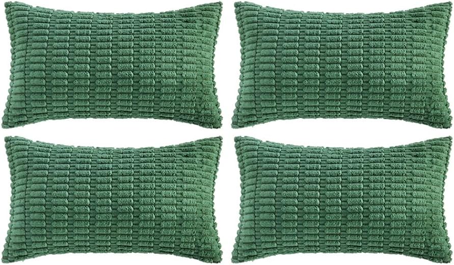 Fancy Homi 4 Packs Green Decorative Throw Pillow Covers 14x24 Inch for Living Room Couch Bed, Holiday Christmas Home Decor Gift, Soft Plush Corduroy Cute Square Accent Cushion Case 35x60 cm