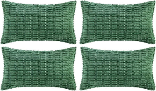 Fancy Homi 4 Packs Green Decorative Throw Pillow Covers 12x24 Inch for Living Room Couch Bed, Holiday Christmas Home Decor Gift, Soft Plush Corduroy Cute Square Accent Cushion Case 30x60 cm