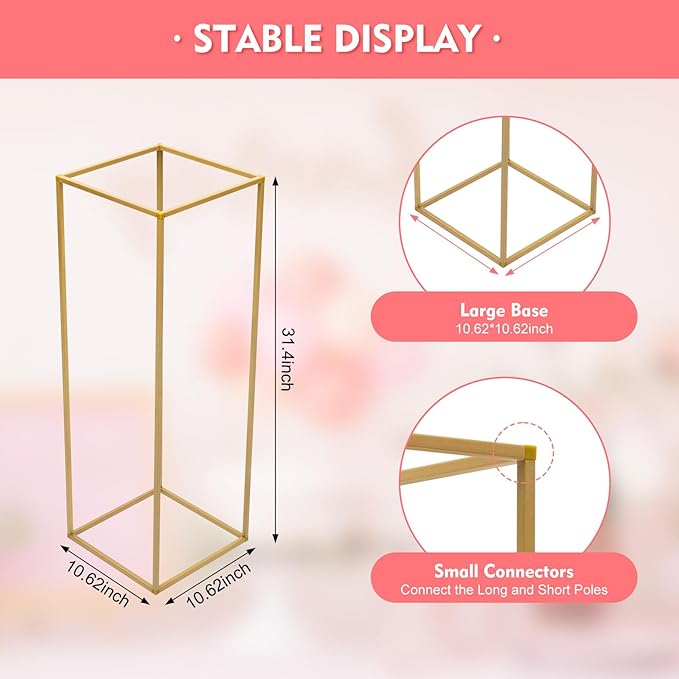 10pcs Gold Flower Stand,31.4'' Metal Column Flower Stand,Gold Centerpieces for Table Wedding Party,Tall Geometric Floral Vase Stands, Flower Rack
