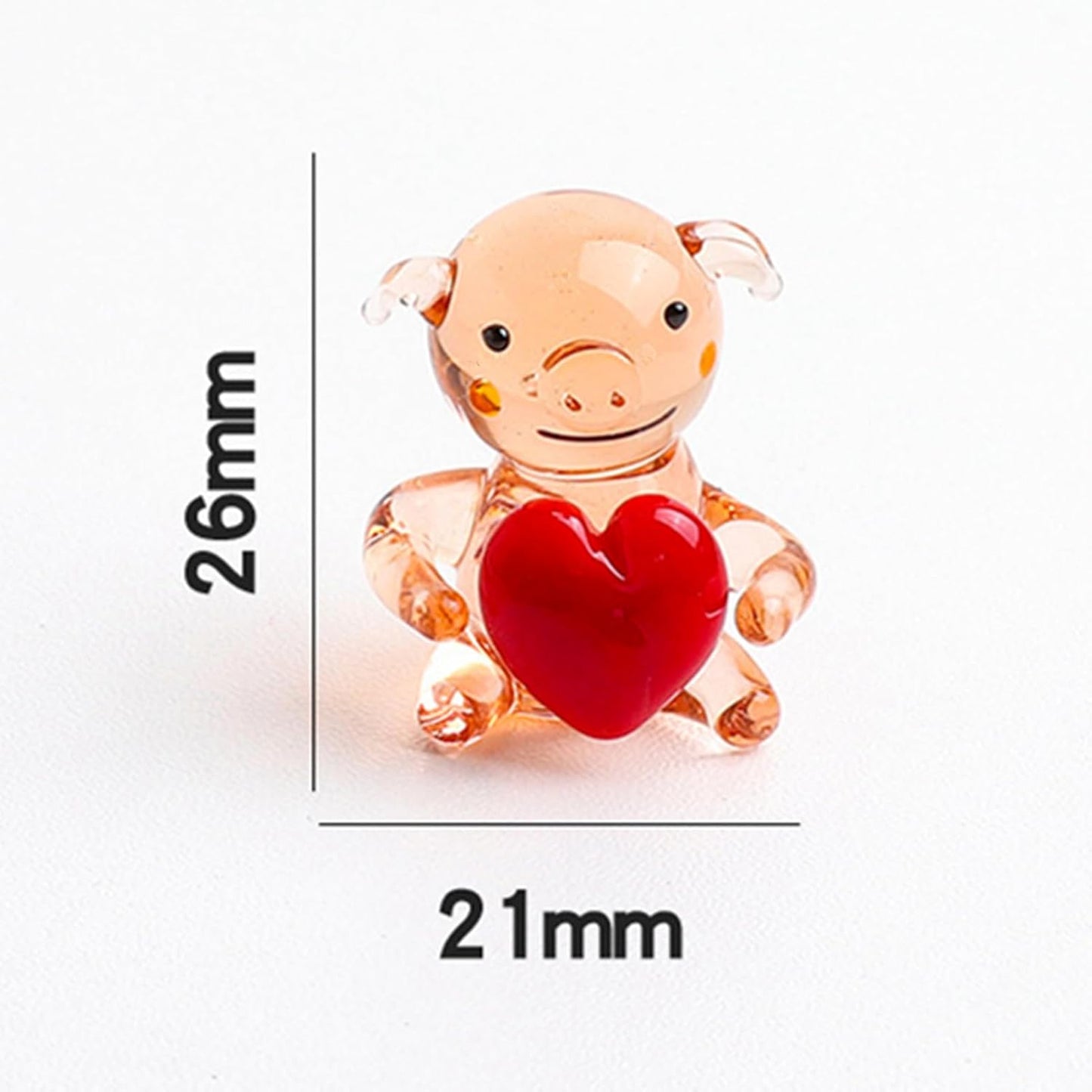 Miniature Hand Blown Glass Pig Figurine Crystal Animal Decor, Home Statues Collectible Figurines 3D Animal Ornament for Women & Men Heart