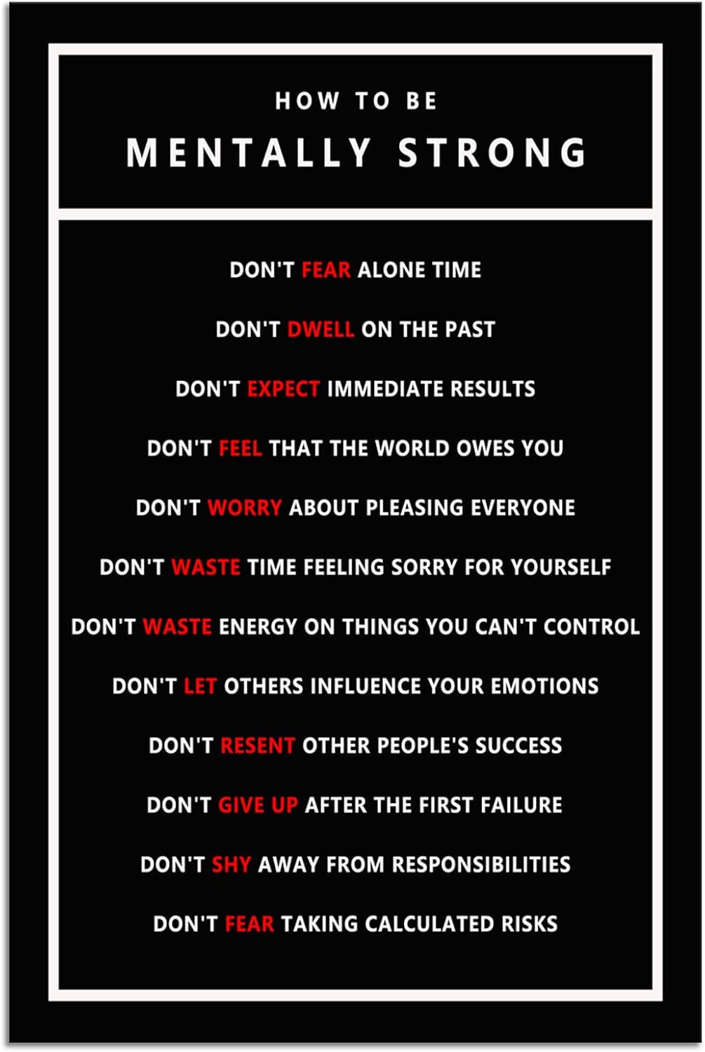 Inspirational Wall Art Motivational Posters Canvas Painting How To Be Mentally Strong Pictures Inspiring Entrepreneur Quotes Framed Prints Artwork Living Room Bedroom Office Decor[24''W x 36''H]