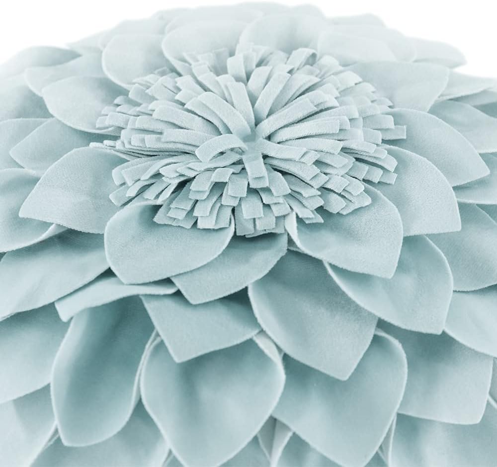 JWH 3D Flower Throw Pillow Cover Decorative Round Cushion Cover Handmade Pillowcase Soft Velvet Pillow Case Bed Couch Living Room 12 Inch Light Blue
