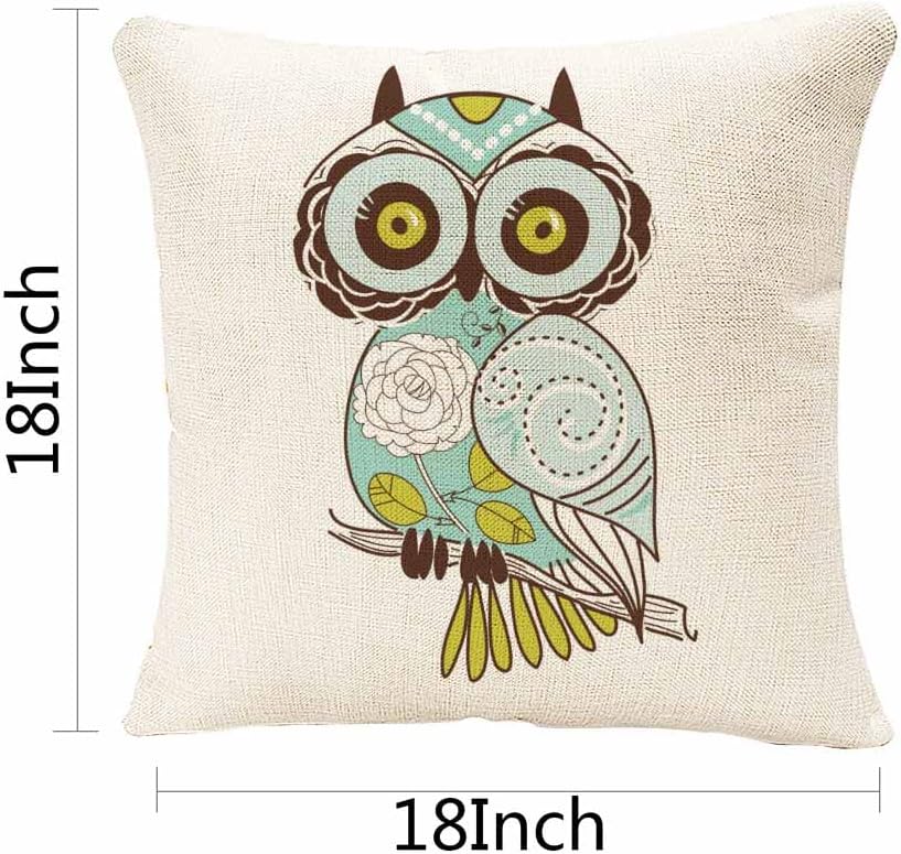 IBILIU Throw Pillow Covers Cartoon Green Cute Cartoon Owl Cushion Pillow Case Home Decor Pillowcase 18x18 Inches