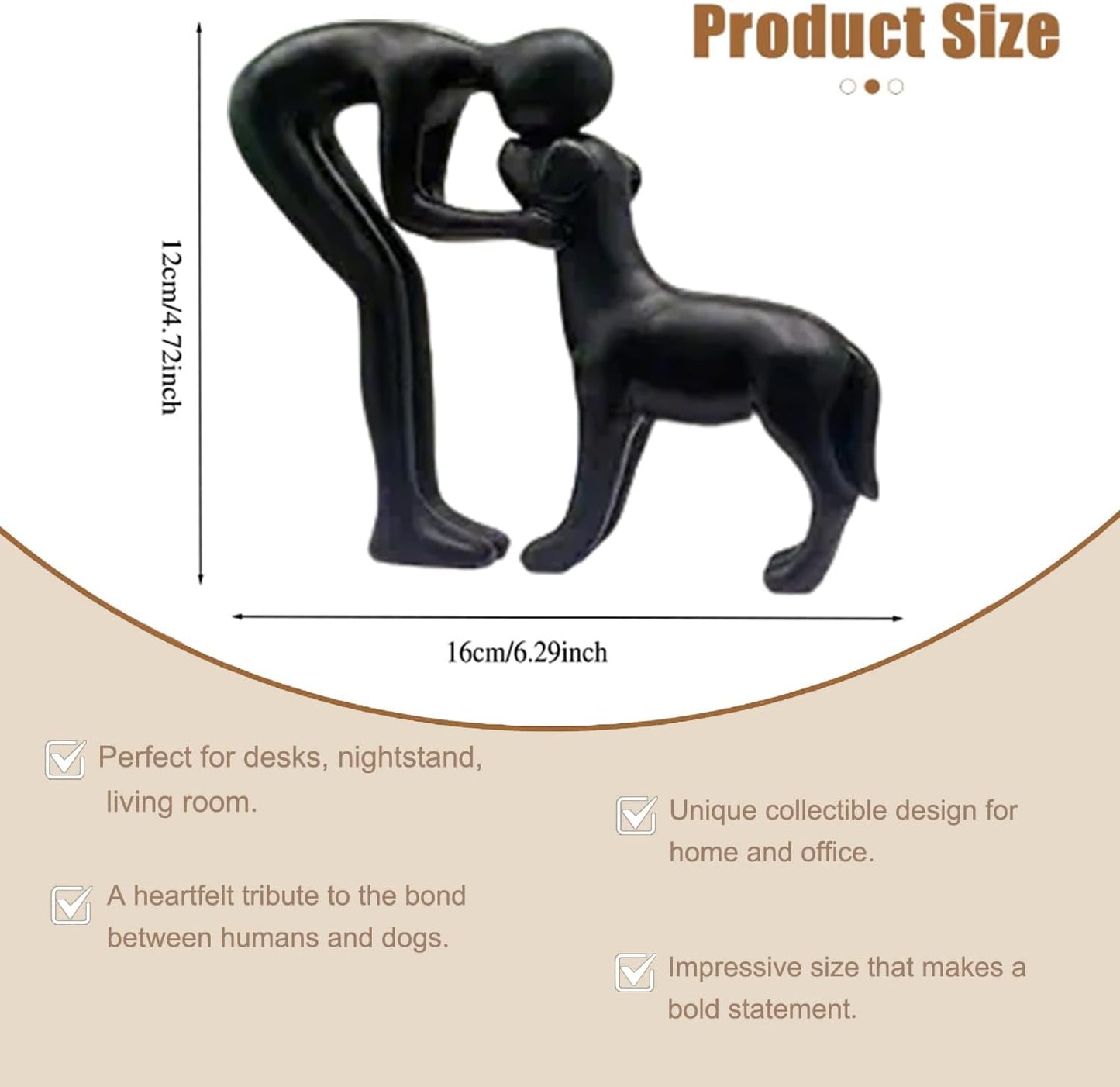 Mingzhang Human and Dog Statue Decoration Cute Black Dog Sculpture Home Decor for Office Living Room Bedroom, Memory Gifts for Pet Lovers Friends Family