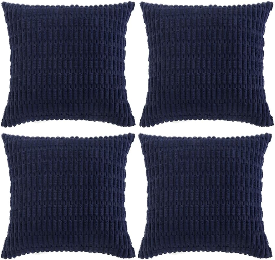 Fancy Homi 4 Packs Navy Blue Decorative Throw Pillow Covers 14x14 Inch for Living Room Couch Bed Sofa, Rustic Modern Farmhouse Boho Home Decor, Soft Plush Corduroy Cute Square Cushion Case 35x35 cm