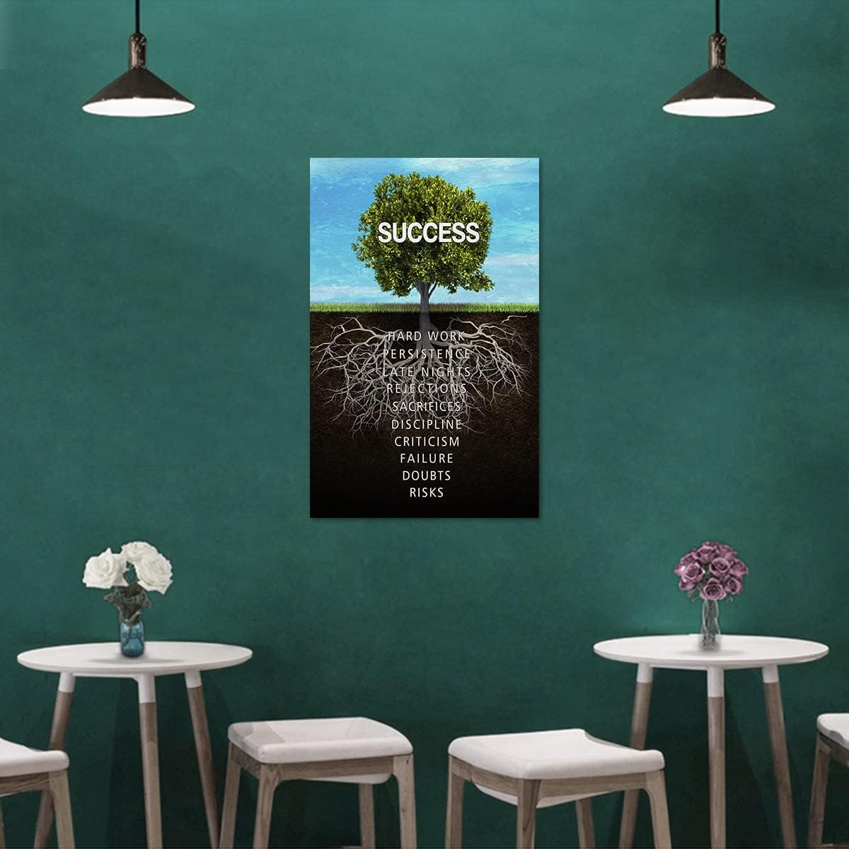 Inspirational Wall Art Success Tree Pictures Inspiration Decoration Motivation Inspire Entrepreneur Quotes Canvas Painting Framed Prints Modern Artwork Home Decor for Office Living Room (28" Wx44 H)