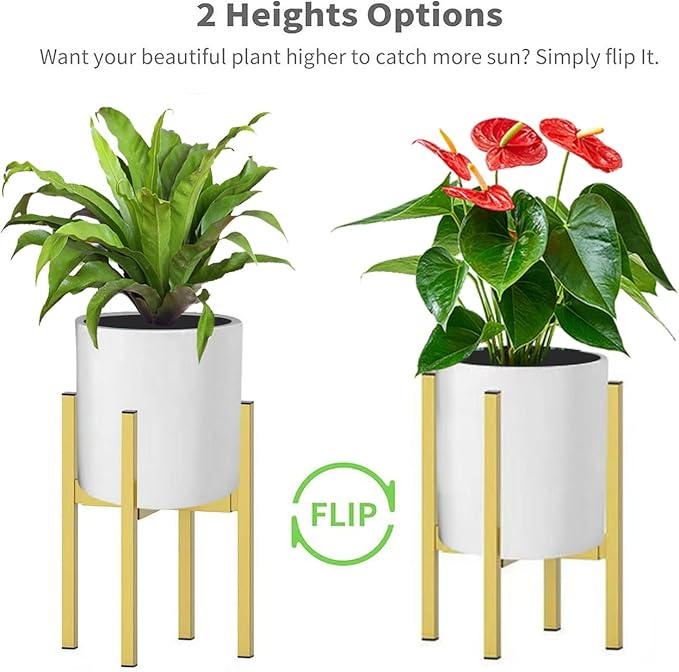 Metal Plant Stand, Adjustable Size Fits 10 12 13 14 15 16 Inches Large Planter Pot,Mid Century Expandable Plant Holder Indoor Outdoor Corner (HeavyGold, Fits all pots between 8" and 16")