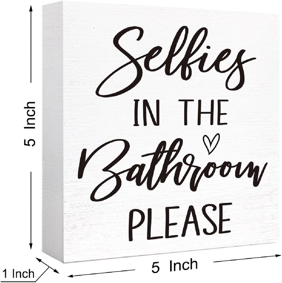 Funny Bathroom Wood Sign Selfies in the Bathroom Please Wood Block Sign for Bathroom Shelf Toilet Restroom Home Tabletop Desk Decor,Farmhouse Bathroom Wooden Box Sign