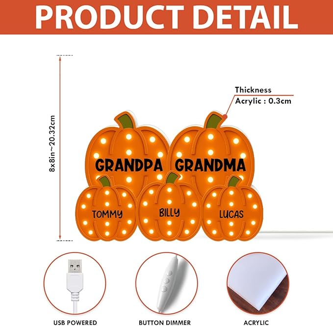 3D Effect Halloween Collapsible Light Up Pumpkin Decor - Halloween Pumpkin Indoor Decor Light Up - Cozy Fall Vibe Home Decoration - Personalized Light Box (Grandpa & Grandma Version)