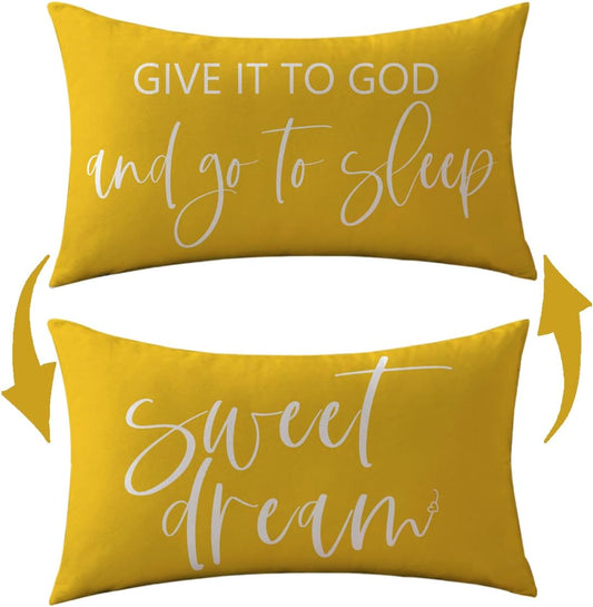 Bedding Decorative Pillowcases Reversible Give It to God and Go to Sleep Cushion Covers Sleep Themed Throw Pillow Covers 12''x20'' for Bedroom Guest Room Housewarming Gifts (Yellow)