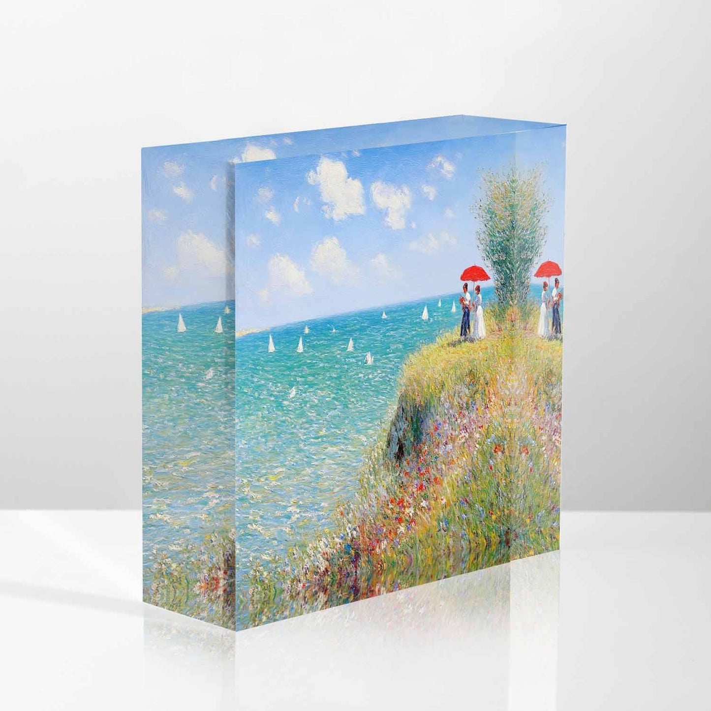 NOHSHE Motivational Desk Decor Hand Painted Painting Summer Coast Scenery Acrylic Desk Decor 4x4 Tabletop Wall Sign - Appreciation Presents for Coworkers - Housewarming Presents