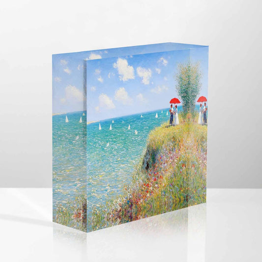 NOHSHE Motivational Desk Decor Hand Painted Painting Summer Coast Scenery Acrylic Desk Decor 4x4 Tabletop Wall Sign - Appreciation Presents for Coworkers - Housewarming Presents