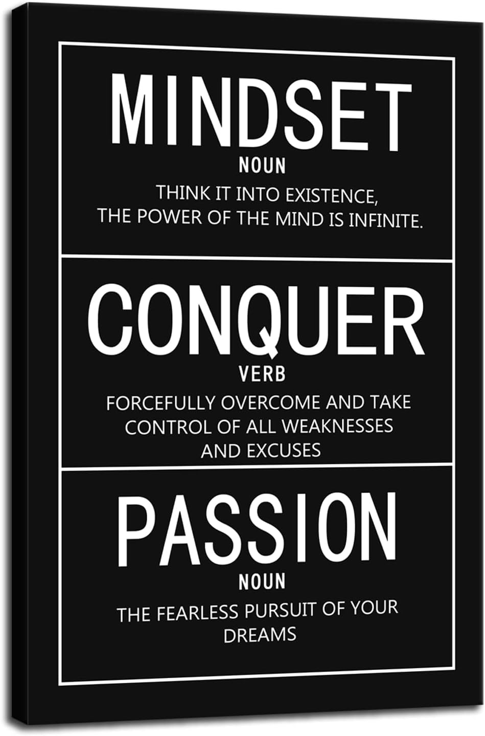 Inspirational Canvas Wall Art Motivational Painting Inspiring Entrepreneur Proverbs Mindset Noun Conquer Verb Passion Noun Posters Prints Artwork Decor for Home Office Framed[12" W X 18" H]