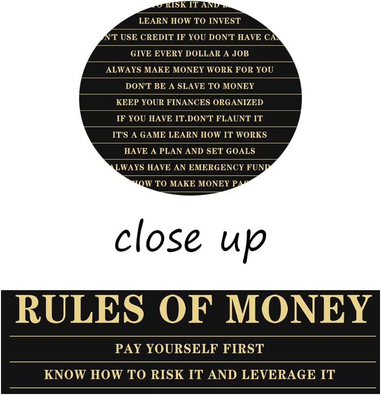Inspirational Canvas Wall Art Rules of Money Motivational Posters and Prints Home Office Wall Decor Painting Artwork for School Bedroom Pictures Stretched and Framed Ready to Hang[18''W X 24''H]