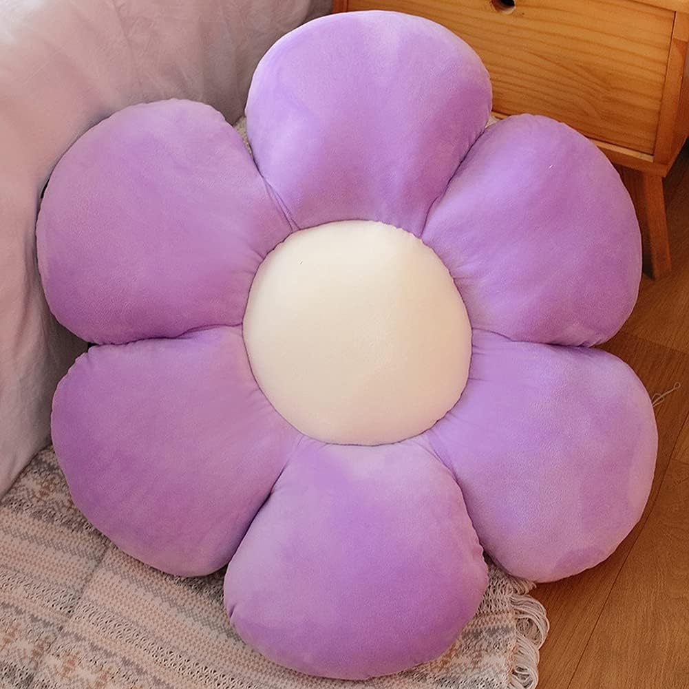 lannery Flower Plush Throw Pillows, Flower Floor Pillow Seating Cushion Toy for Reading, Room, Watching TV (25.6", Purple)