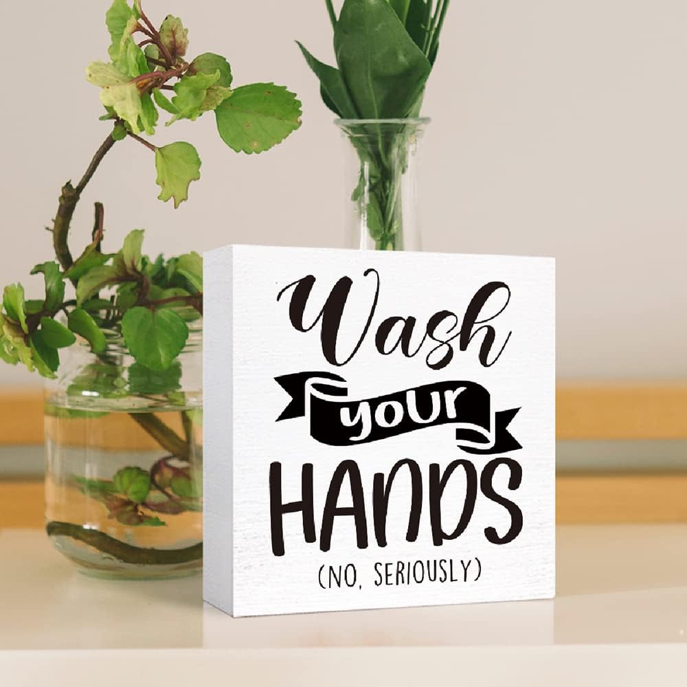 Funny Wood Sign - Wash Your Hands, Farmhouse Style for Bathroom, Toilet, Restroom, Home Decor