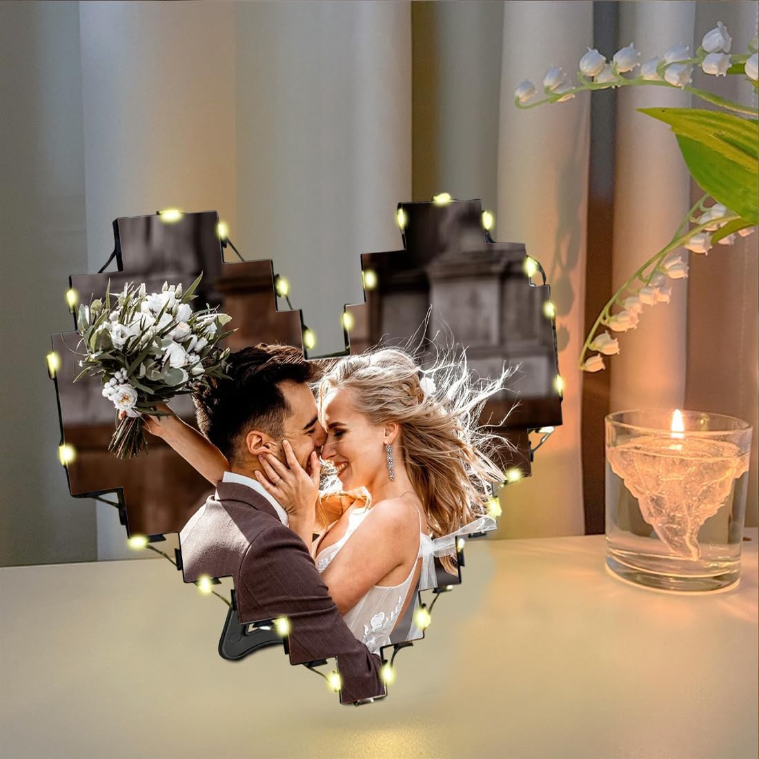 Heart Picture Frames Collage with custom 15 photo Wall Hanging Picture Frame with Led Light, Multi Photo Frame Collage for Family Pictures Wall Decor Gift For Mom Dad Father Lover Wife (15photo +dad)