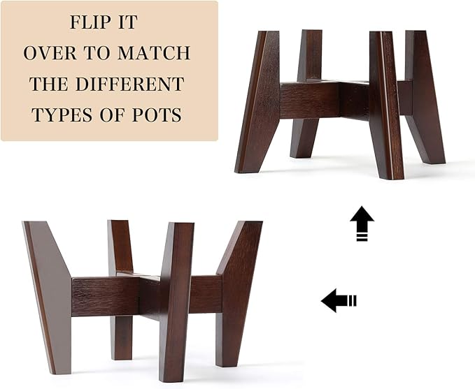 Seanmi Plant Stands for Indoor Plants, Bamboo Plant Stand, Mid Century Plant Holder, Adjustable Width, Fits 8 9 10 11 12 inches Pots - Dark Brown (Planter Stand Only)