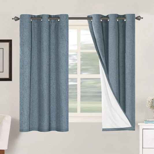 H.VERSAILTEX Primitive Linen Curtains 100% Blackout Curtain Drapes Burlap Curtains with White Thermal Insulated Liner, Grommet Top Drapes Living Room/Bedroom (2 Panels, 42 x 54 Inch, Stone Blue)