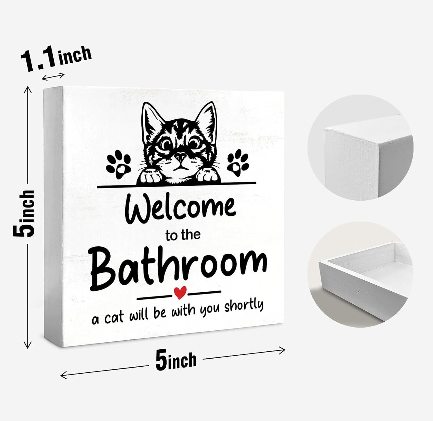 Funny Tabby Cat Bathroom Decor Art Wall Desk Decor Wood Box Sign, Bathroom Signs, Welcome To The Bathroom A Cat Will Be With, Cats Lover Gifts, 5x5 inch
