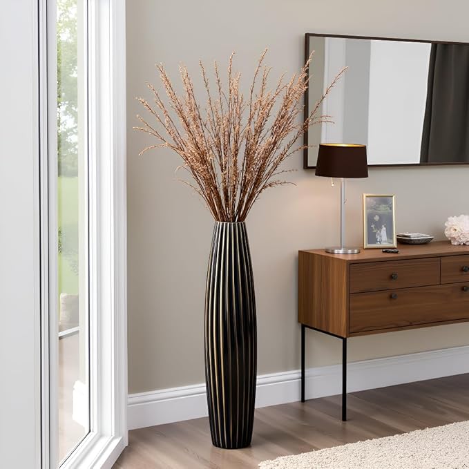 Floor Vases, Tall Floor Vase 23.6 inch (60CM, 1.96FT) Tall Vases, Sturdy Black Vase for Living Room Decor, Resin Bronze Color