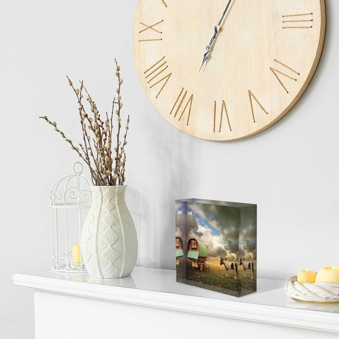 Desk Ornaments Old Caravan, Trailer, Wagon With A Horse Acrylic Desk Decor 4x4 Tabletop Wall Sign - Appreciation Presents for Coworkers - Presents for the Friends - Housewarming Presents