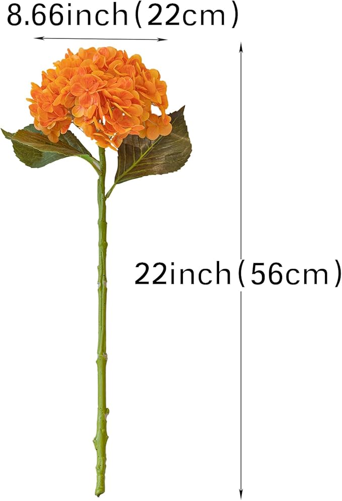 3PCS 22 inch Realistic Artificial Hydrangea Large Real Touch Flowers Artificial Flowers Dry Flowers Outdoor Wedding Christmas Office Family Party Living Room Table Decoration (Orange)